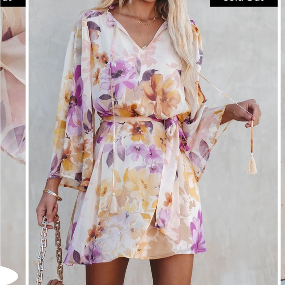 NWOT VICI DAMAYA FLORAL CHIFFON TASSEL DRESS - Picture 5 of 8